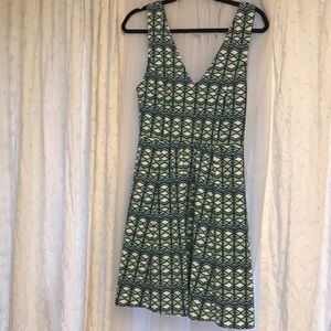 Anthro Blue & turquoise geometric print key-hole dress
